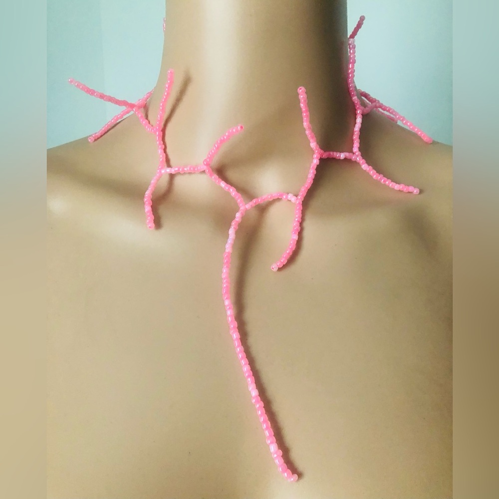 Sculptural Pink Sea Beads Choker Necklace